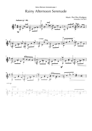 Rainy Afternoon Serenade (sheet music)