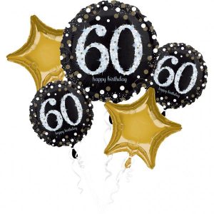 Promoballons Bouquet de ballons aluminium glitter party - 60 ans