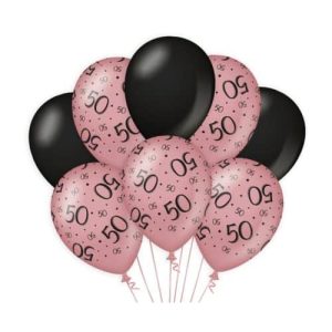 Ballons 50 ans rosé noir 8 pièces marque paper drean