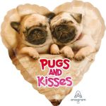 Ballon foil chiens Pugs & Kisses Foil Balloon  coeur