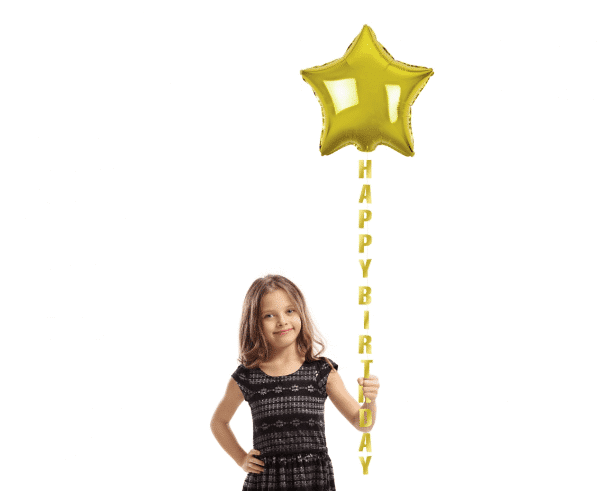 Ficelle décorée Happy Birthday, or, 170 cm