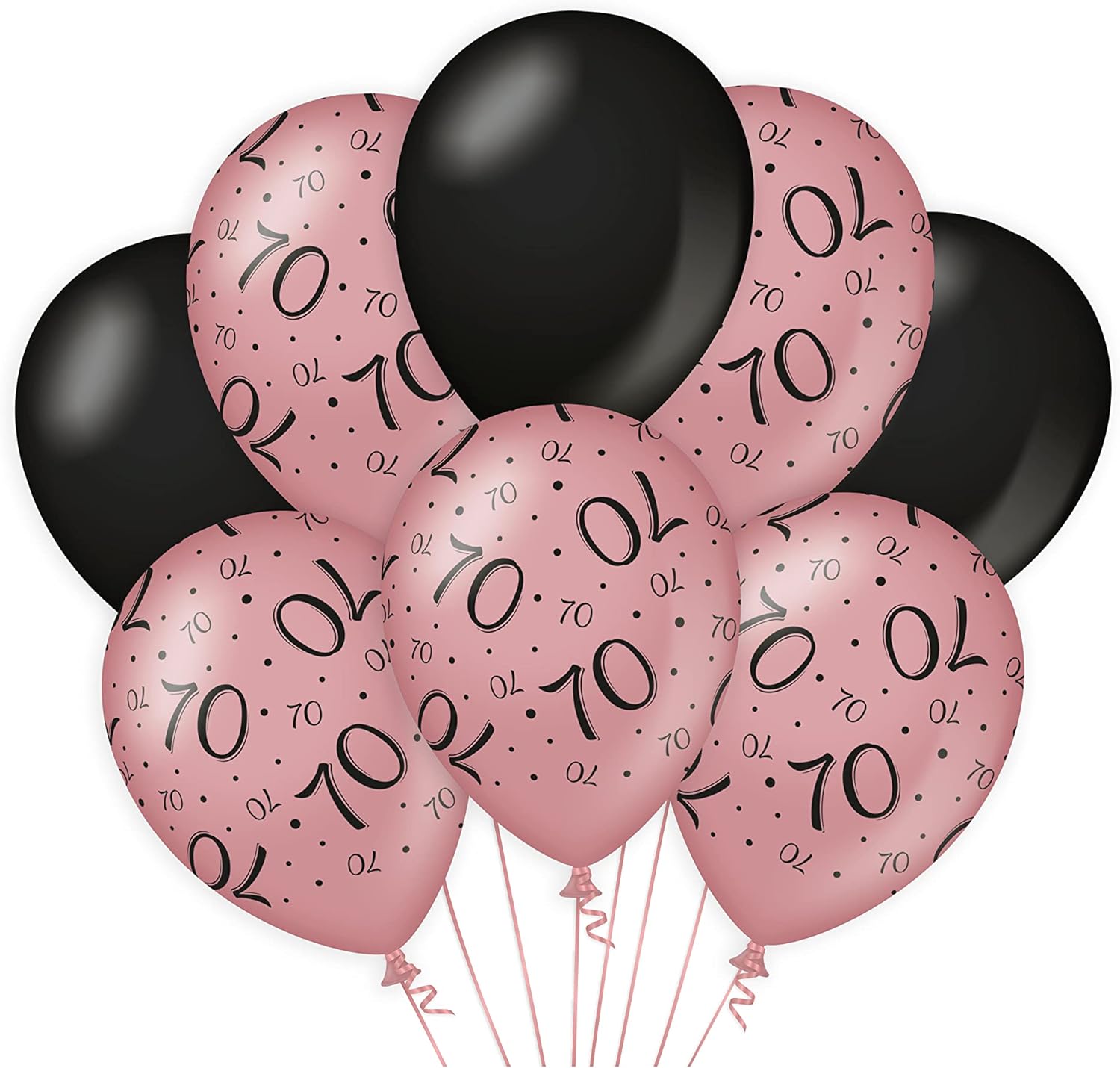 Ballons 70 ans rosé noir 8 pièces