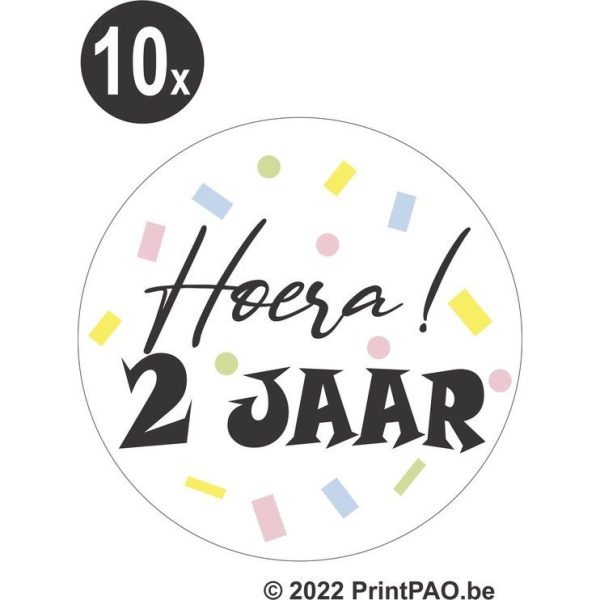 sticker rond "hoera 2 jaar" autocollant 5cm