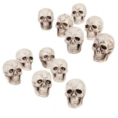 Set tête de mort, 12 pièces, taille 4 x 3 cm,( squelette, décoration, Halloween, fête de thème horreur,...)