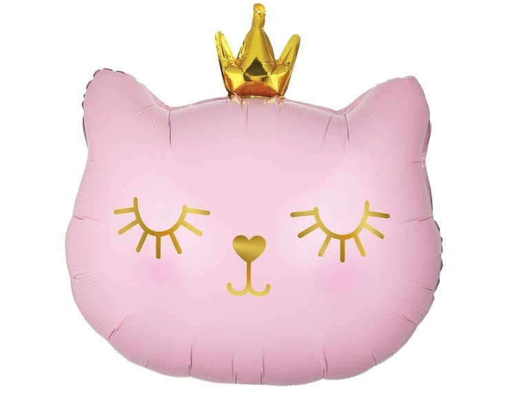 Ballon en aluminium chat rose avec couronne