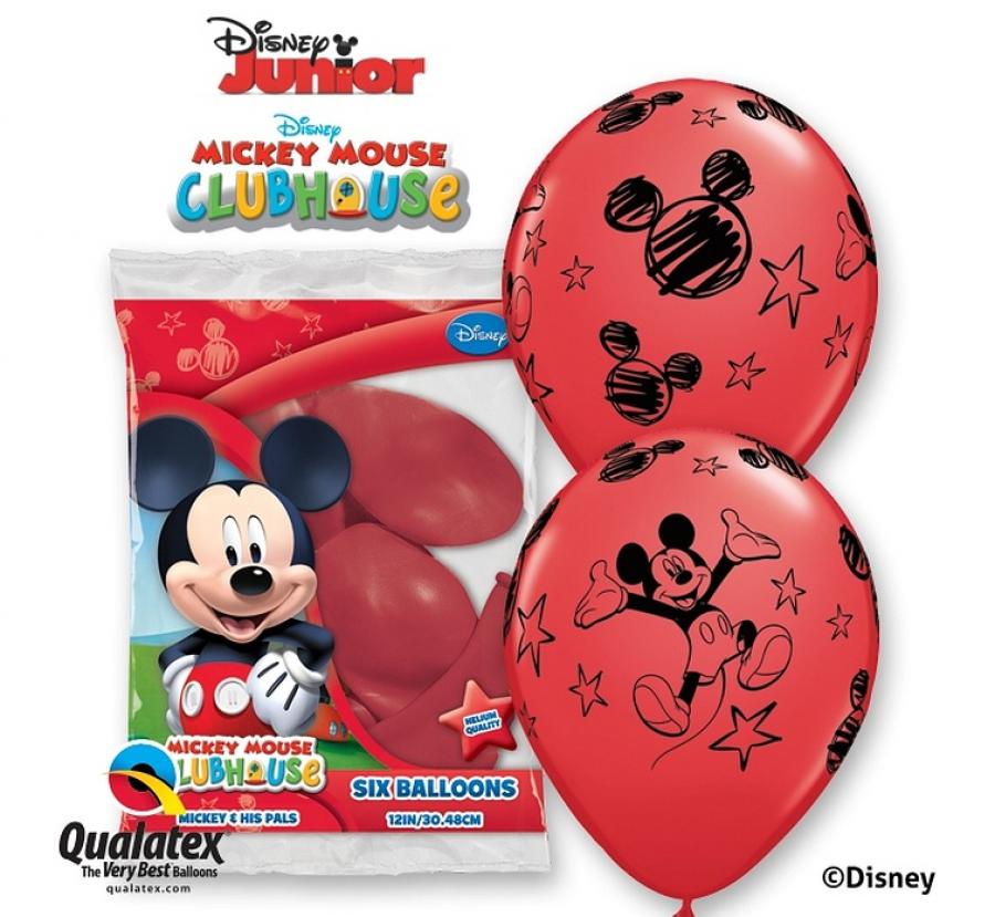 Ballon imprimé "Mickey", 30cm, rouge pastel / 6 pcs.