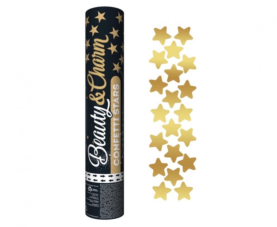 Canon à confettis : étoiles (stars) dorées / tube 30x5cm