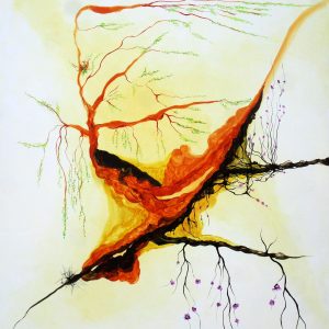 Maleri 120 X 100 cm inspireret af ikebana