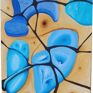 Akrylmaleri 120 X 90 cm med figurative abstraktioner i blålige nuancer