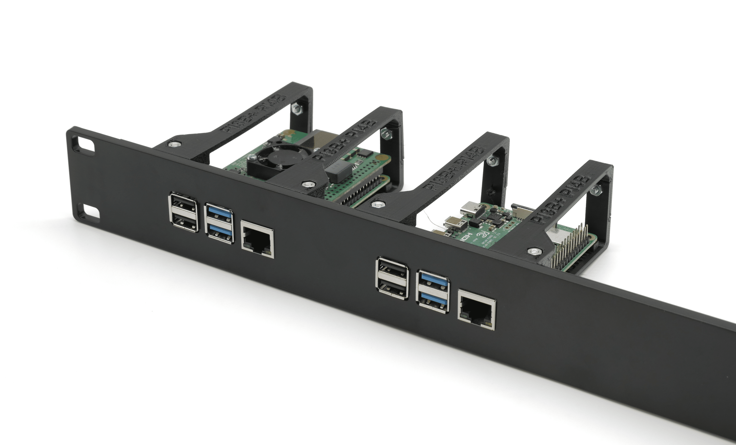 Rack mount 14 Raspbery Pi4 Injection molded front (customized) and 3D