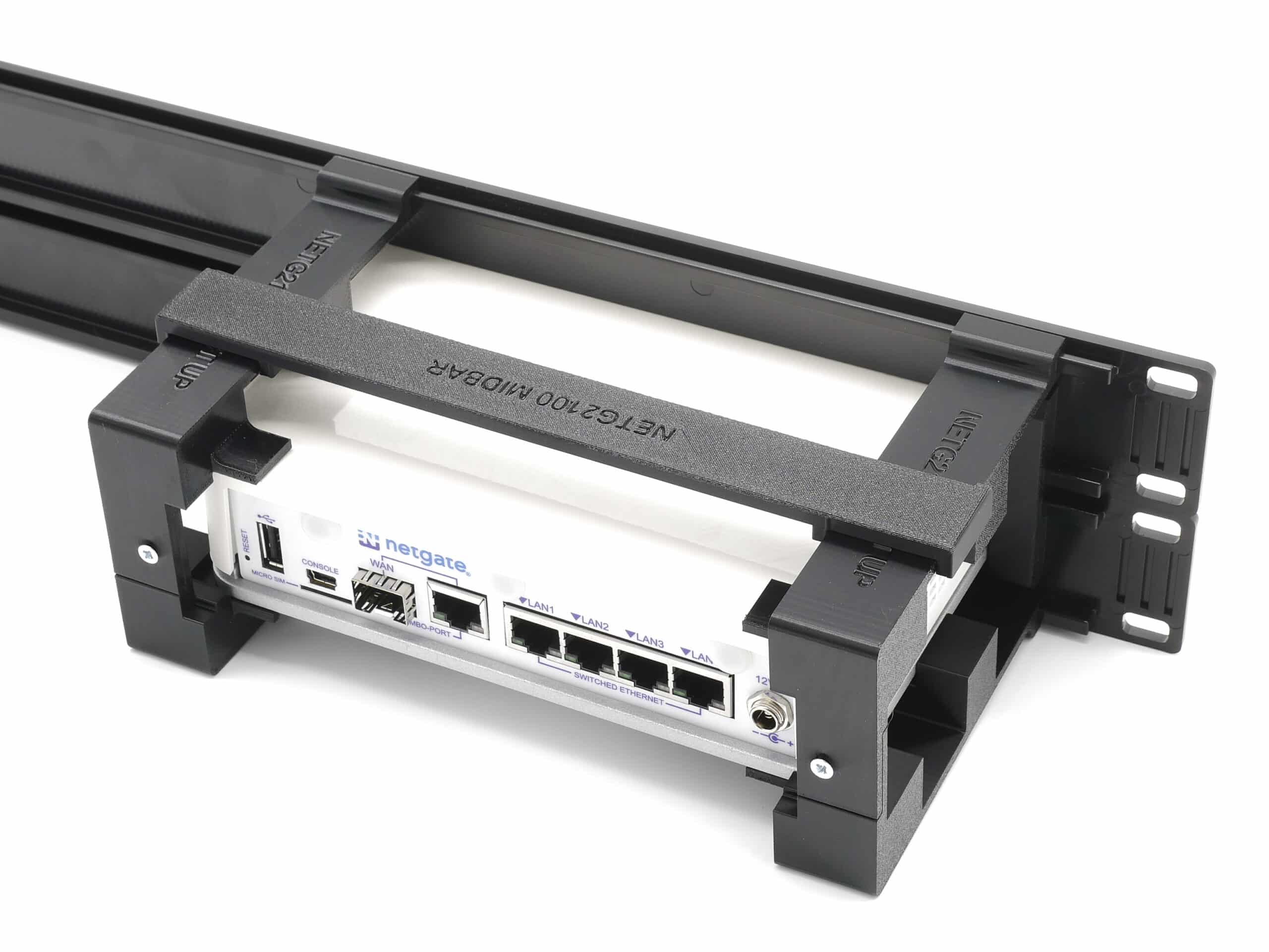 Netgate 2100 injection molded front and 3D printed rear arms 19inch 2U