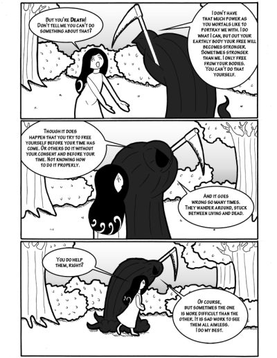 The seventh page of Whatever You Want, about a little girl and Death having a talk