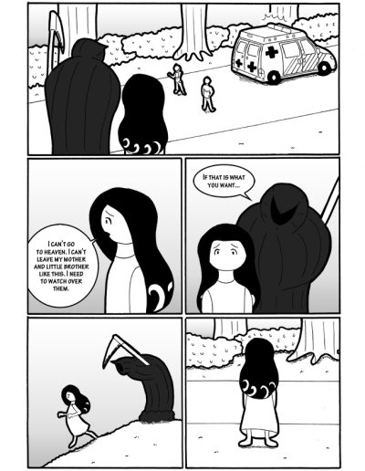 The tenth page of Whatever You Want, about a little girl and Death having a talk
