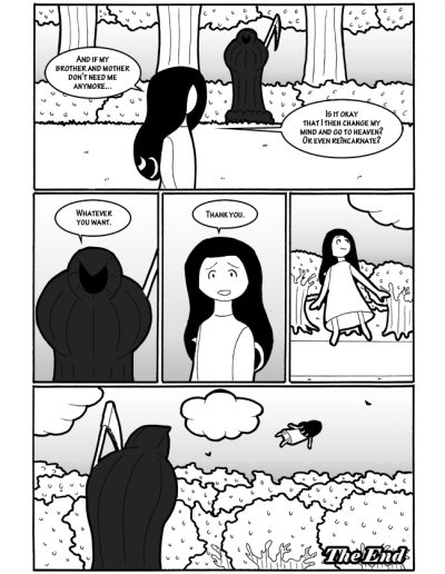 The final page of Whatever You Want, about a little girl and Death having a talk
