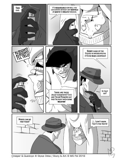 The fifth page of a little fancomic featuring DC's Creeper and Question