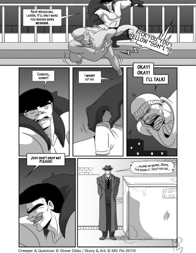 The seventh page of a little fancomic featuring DC's Creeper and Question