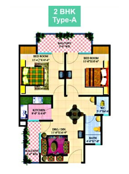 Aura Chimera 2bhk Type A Floor Plan