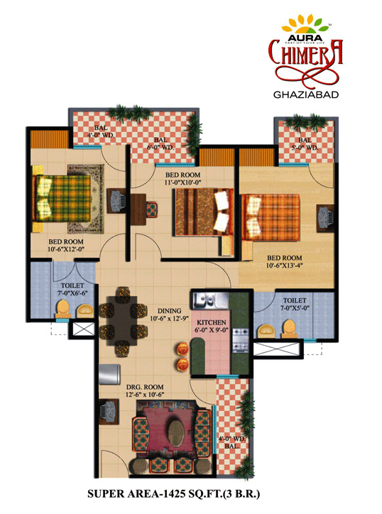 Aura Chimera 3bhk Floor Plan