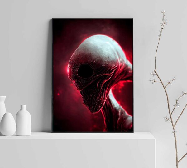 pink poster with alien