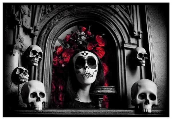 cartel de calavera con rosas