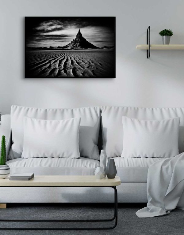 painting with a dark motif of nature and mountains