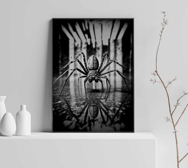 Pintura de araña en escala de grises