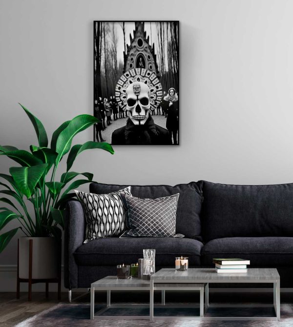 black and white skull plaque