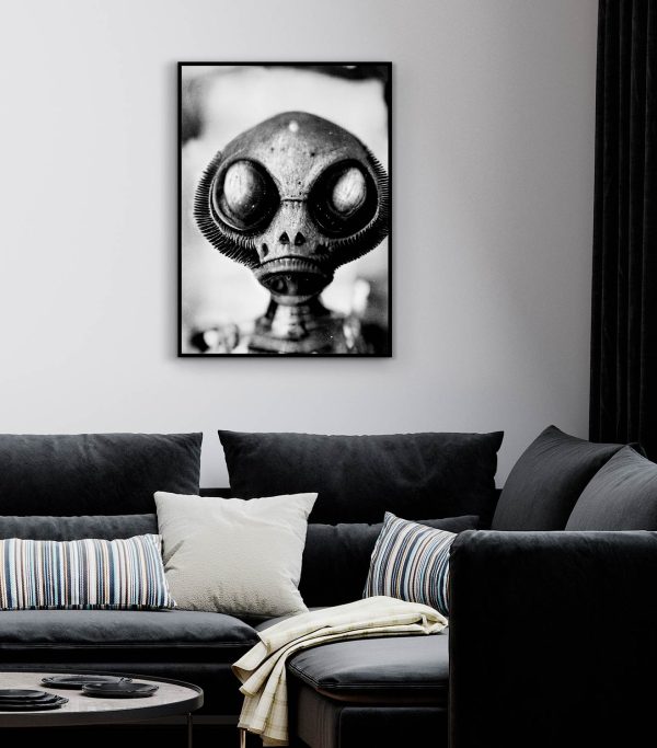 black and white alien poster