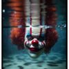 cartel de cabeza de payaso aterrador bajo el agua