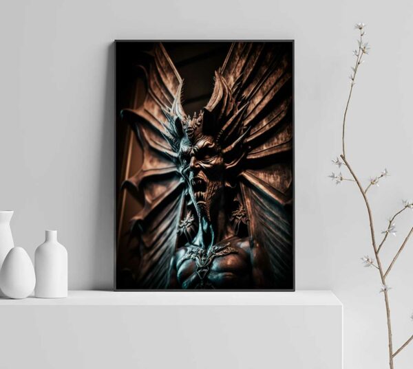 demon statue painting