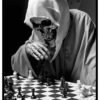 cartel de calavera jugando al ajedrez
