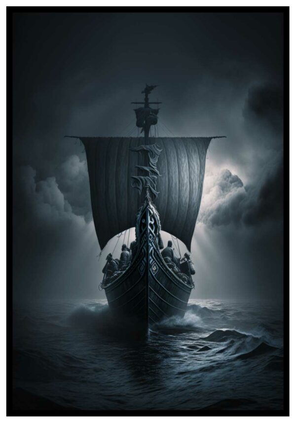 cartel dramático del barco vikingo
