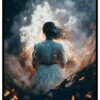 cartel místico con mujer en llamas
