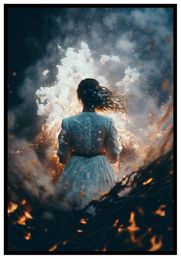 cartel místico con mujer en llamas