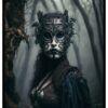 Kvinna i skogen med gotisk mask