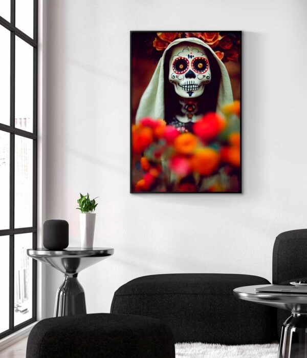 Cartel de los muertos en color rojo anaranjado