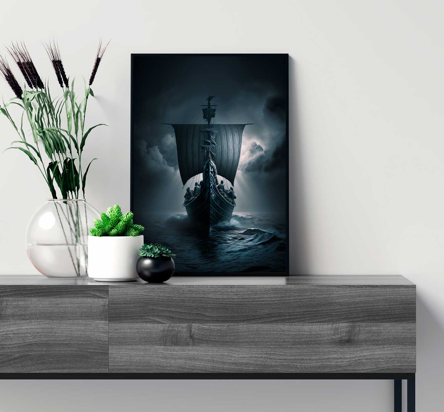 Quadro Su Tela Islandburner - Navi Vichinghe In Tempesta - 3 Pezzi 130x80 Cm - Stampa D'Arte Per Soggiorno