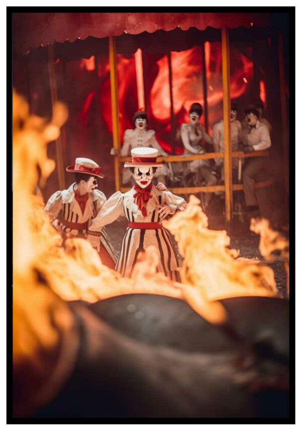 eldflammor och läskiga clowner tavla