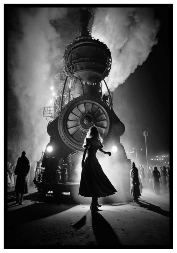 planche steampunk en noir et blanc