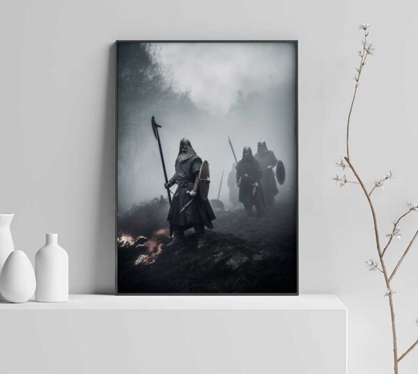 vikingen in het bos schilderij