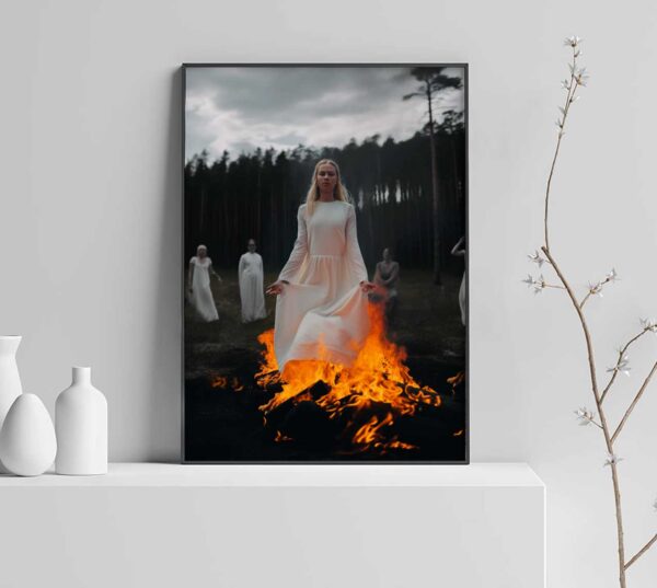 nasty witch burning in the forest painting