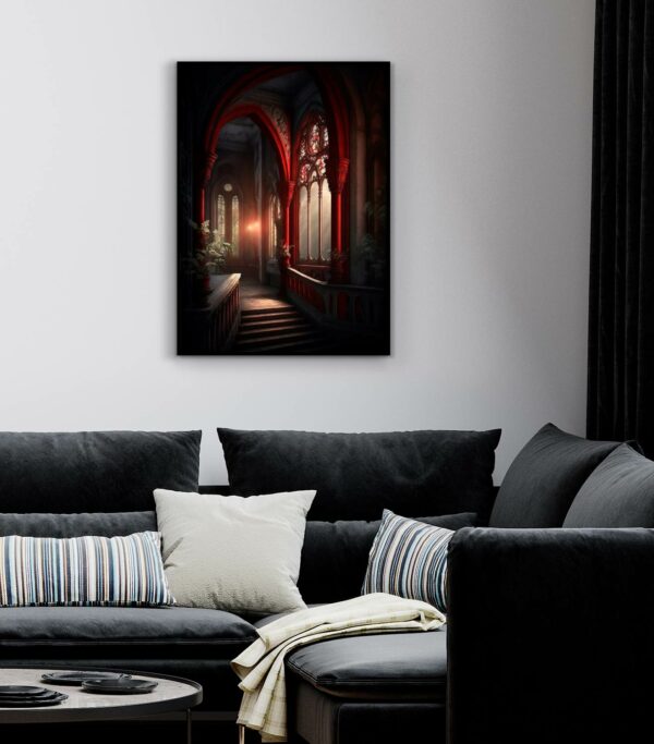 schilderij met gotisch interieur