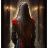 gotische poster met vrouw in rode jurk