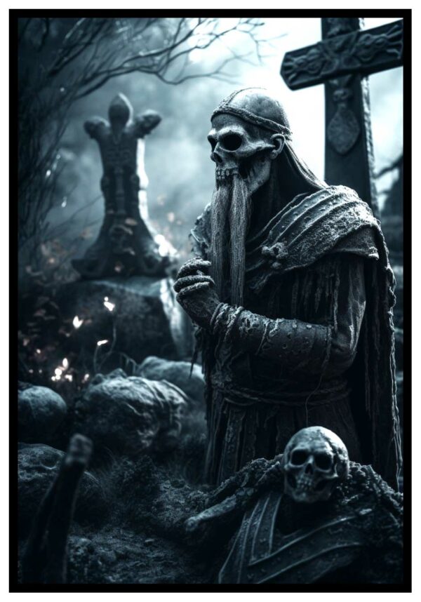 skull in graveyard painting