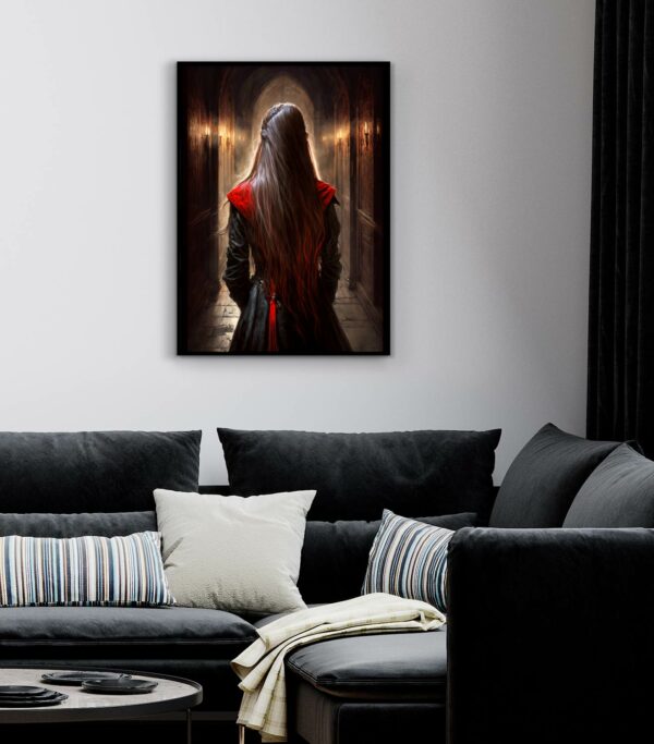 blonde woman in red dress poster