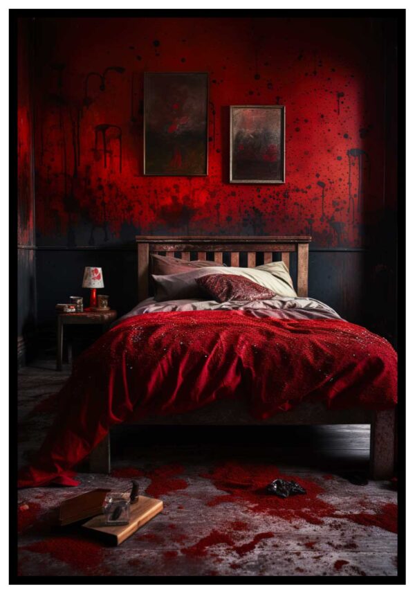 Red board with horror image on bedroom