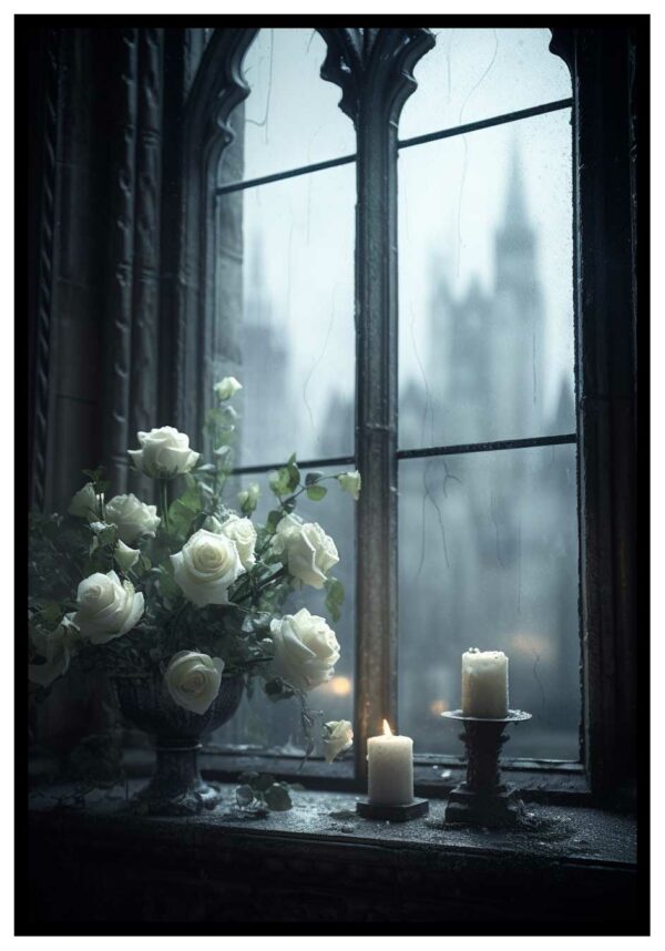 carteles con hermosas rosas blancas