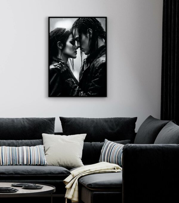 wistful gothic couple in the rain poster