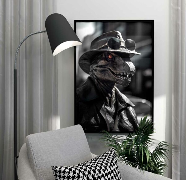 dinosaur poster in black and white