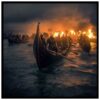 cartel de barco vikingo y fuego